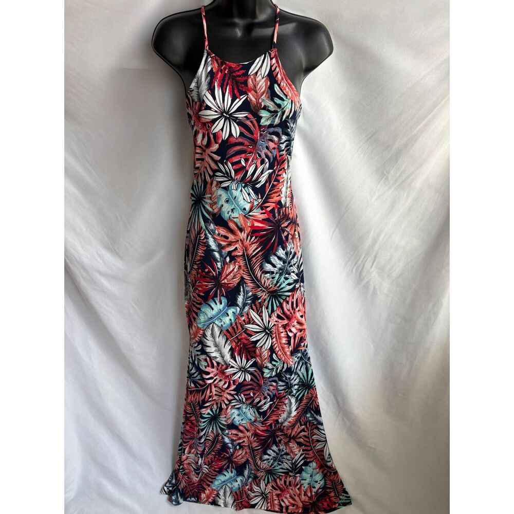 J.Our Long Maxi Floral Botanical Dress Size S Stretchy Multicolor Pink Blue Cute